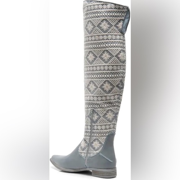 NWOT Free People Bren Denim & Crochet Tall Boot in Calm Waters Size 7 - Picture 5 of 11